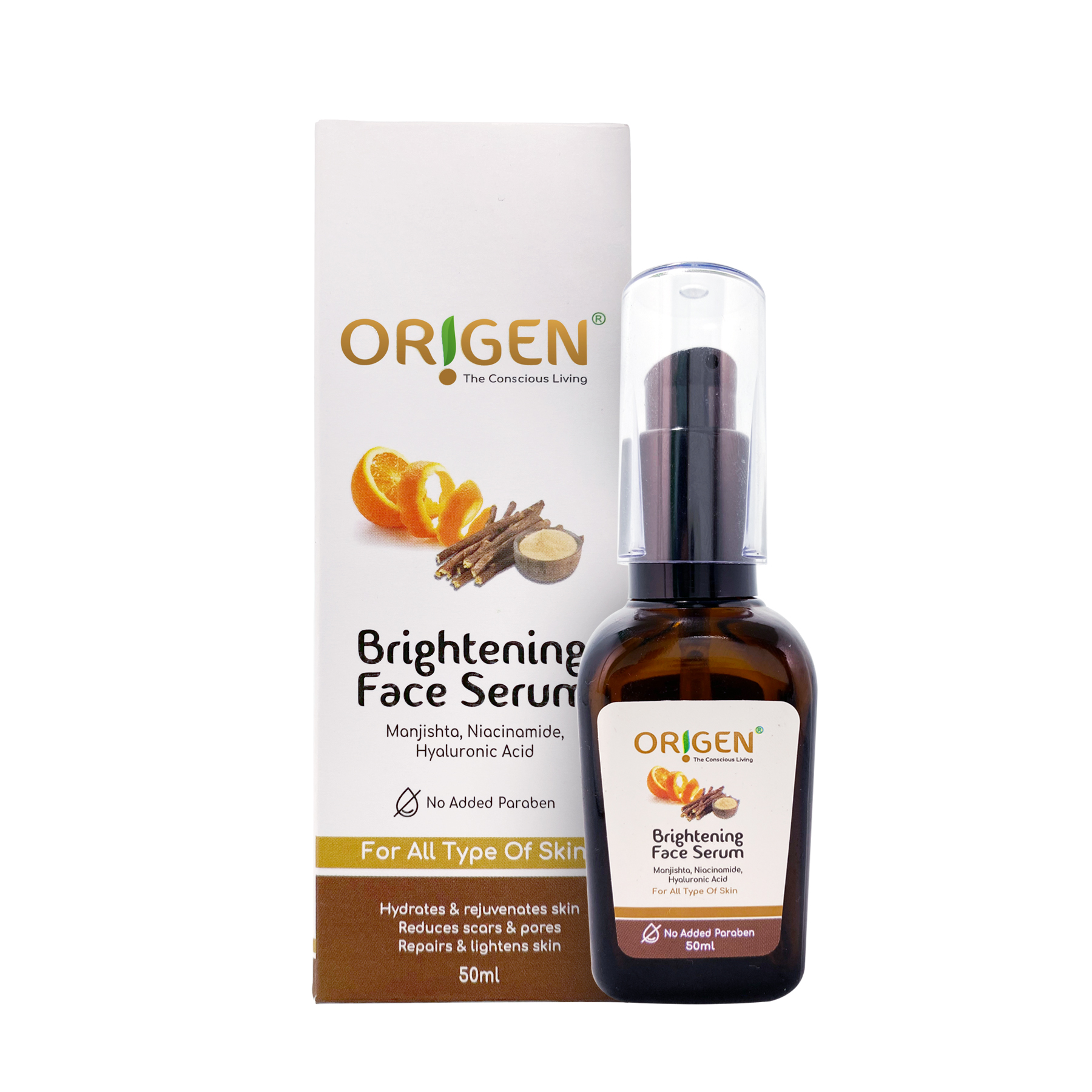 Origen Face Serum | Reduces Scars and Pores | Repairs and lightens skin | Hydrates and Renjuvenates skin | For all skin types (50ml)